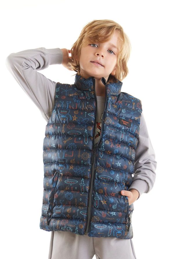 AHENGİM Kids Boys' Trendy Padded Vest with Robot Print