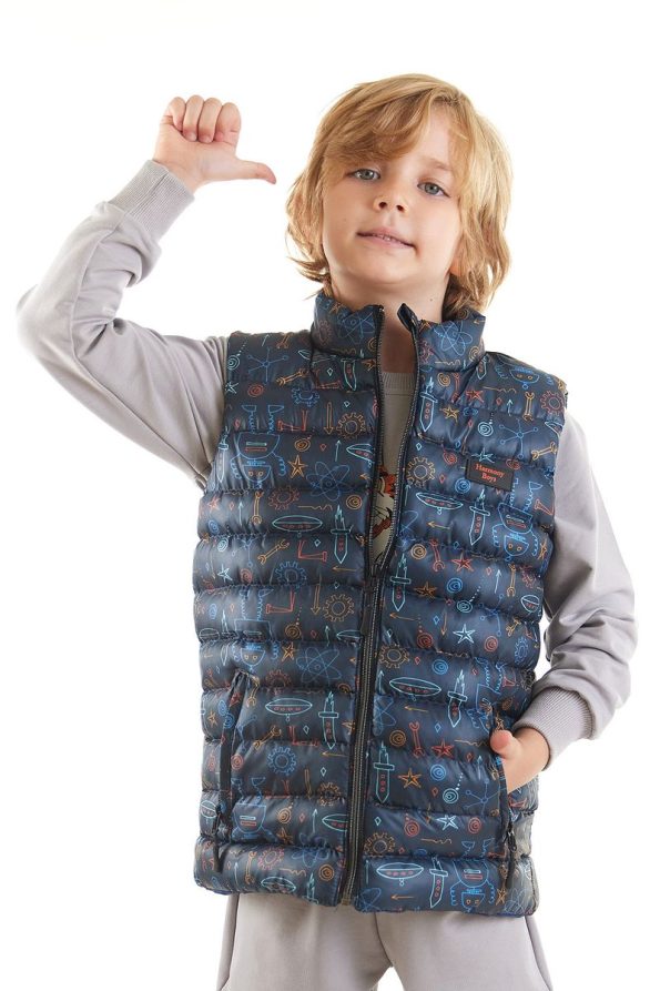 AHENGİM Kids Boys' Trendy Padded Vest with Robot Print