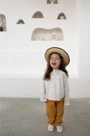 Blanie KIDS Baby Collar Raw Linen Girls Blouse and Pants Set