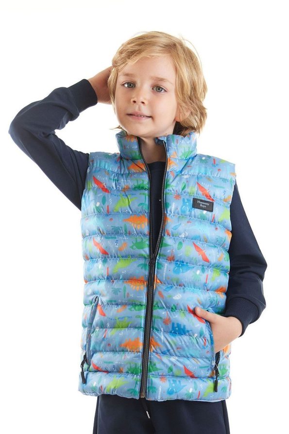 AHENGİM Kids Boys Dinosaur Print Trendy Puffer Vest
