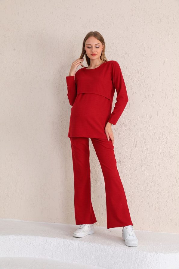 Miss World Lissa Burgundy Nursing-Friendly Maternity Tracksuit Set