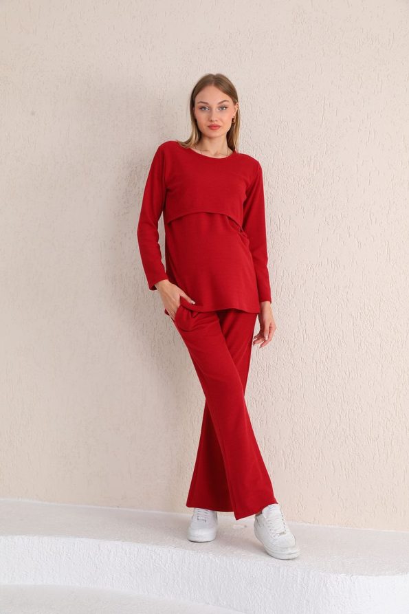 Miss World Lissa Burgundy Nursing-Friendly Maternity Tracksuit Set