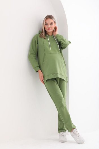 BIG LESSON Maternity Nursing Detail Zippered Oversized Stretch Adjustable Belly Band Tracksuit