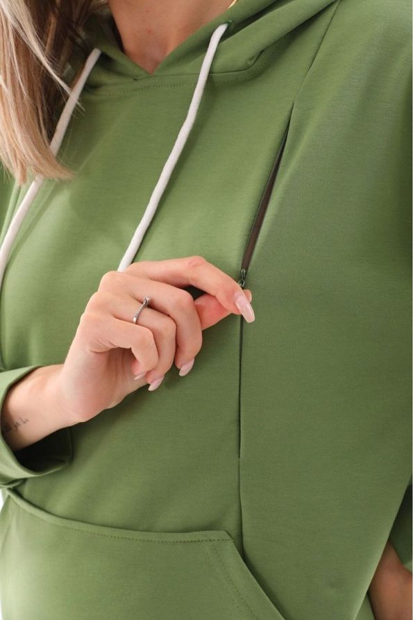 BIG LESSON Maternity Nursing Detail Zippered Oversized Stretch Adjustable Belly Band Tracksuit