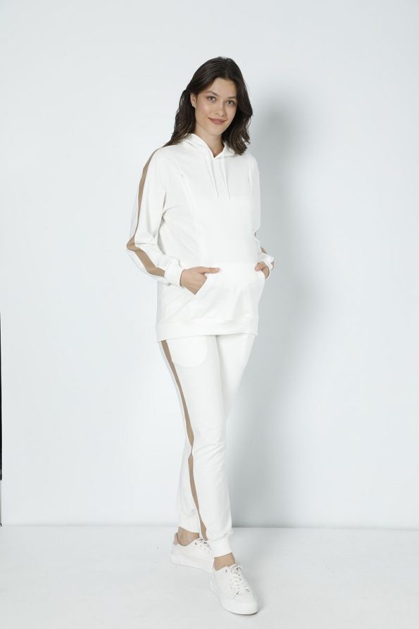 Miss World Lissa Cream Striped Maternity and Nursing Hoodie Sweatshirt Set