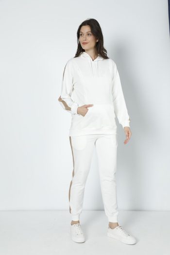 Miss World Lissa Cream Striped Maternity and Nursing Hoodie Sweatshirt Set