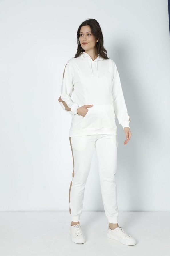 Miss World Lissa Cream Striped Maternity and Nursing Hoodie Sweatshirt Set