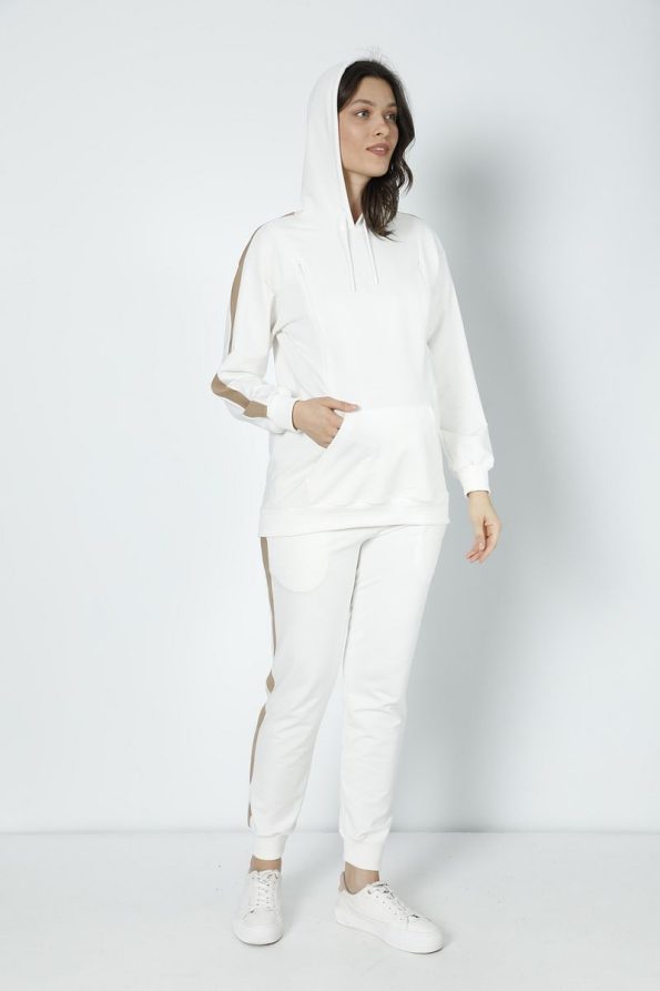 Miss World Lissa Cream Striped Maternity and Nursing Hoodie Sweatshirt Set