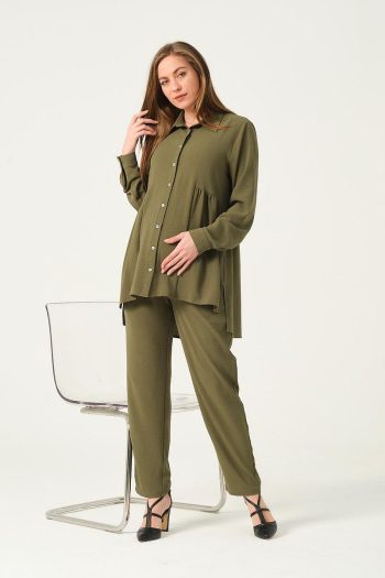 BUSA Maternity Shirt and Pants Set in Khaki