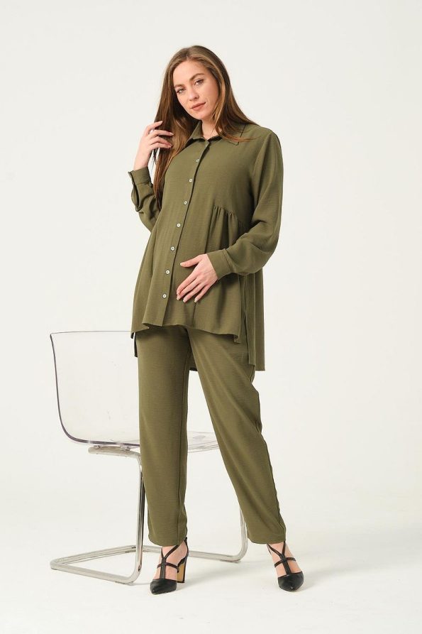 BUSA Maternity Shirt and Pants Set in Khaki