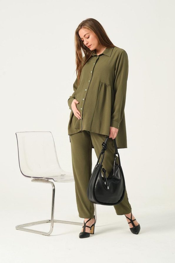 BUSA Maternity Shirt and Pants Set in Khaki