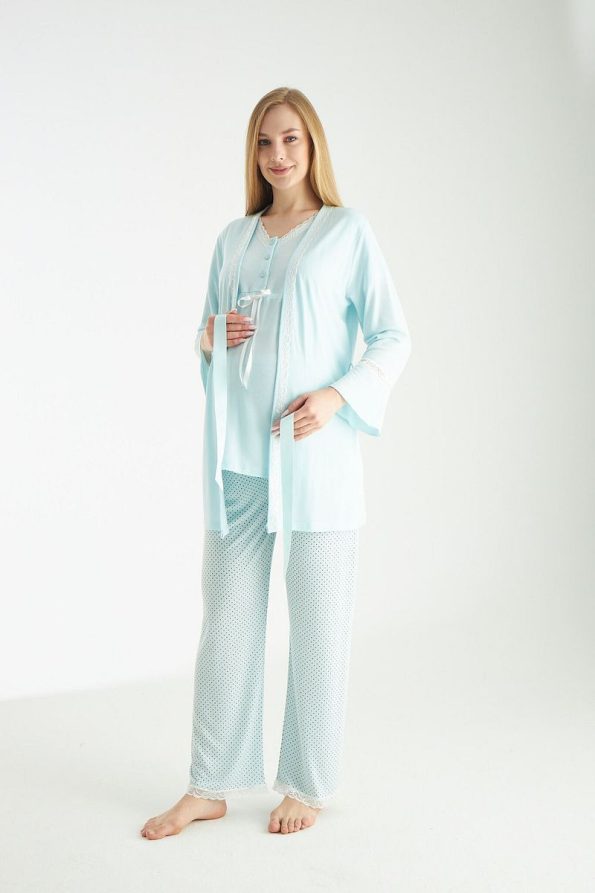 Miss World Lissa Mint Green Polka Dot Nursing Pajama Set