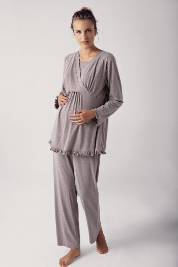 Maternity Long Sleeve Stretch Cotton Pajama Set