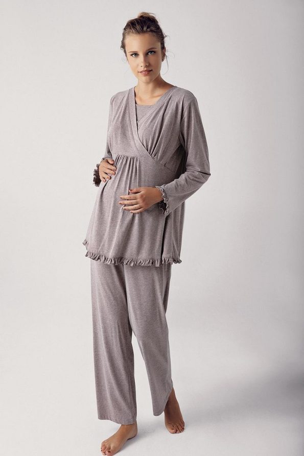 Maternity Long Sleeve Stretch Cotton Pajama Set