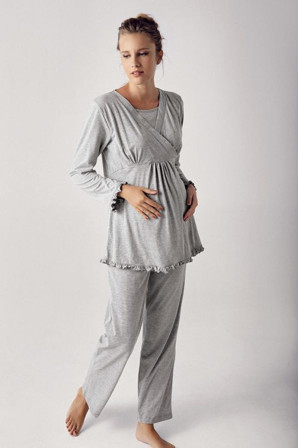 Stretchy Cotton Long Sleeve Maternity Pajama Set
