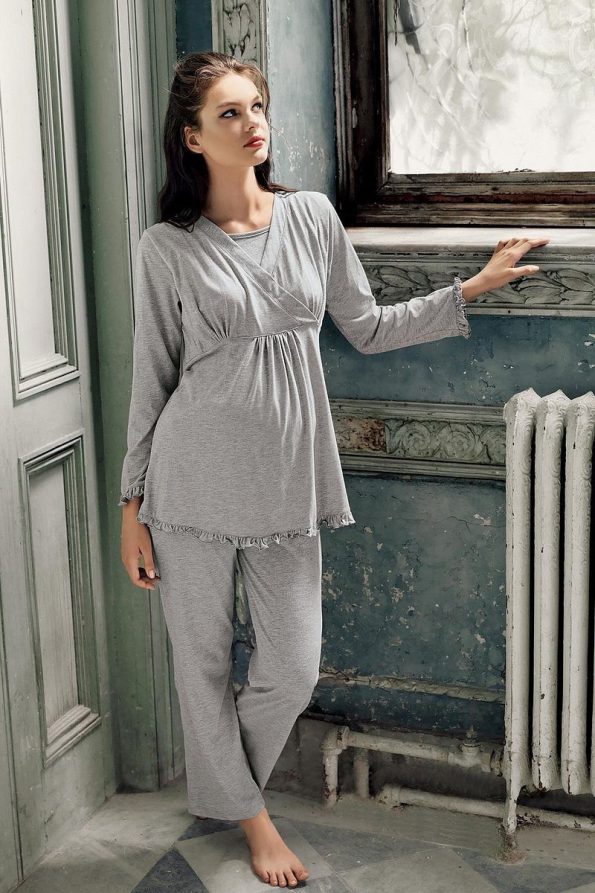 Stretchy Cotton Long Sleeve Maternity Pajama Set