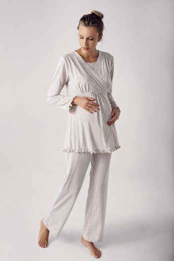 Stretch Cotton Long Sleeve Maternity Pajama Set