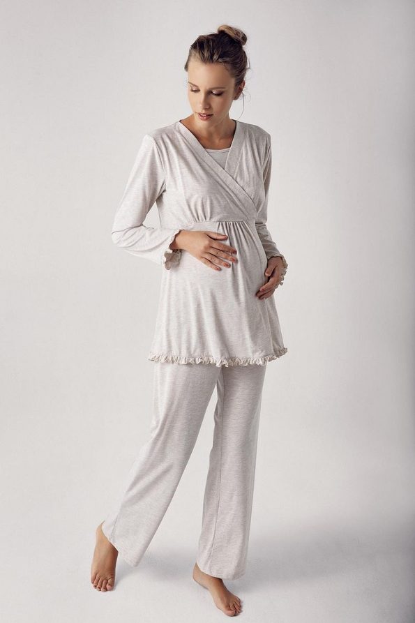 Stretch Cotton Long Sleeve Maternity Pajama Set