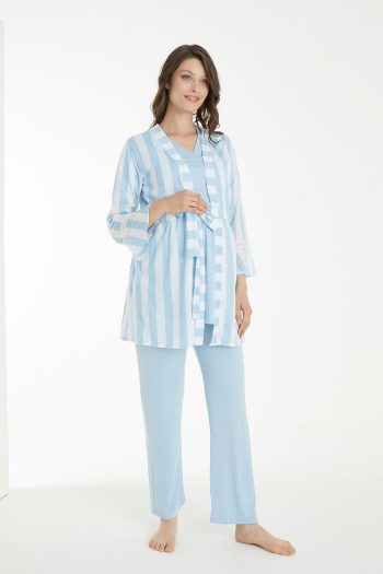 Miss World Lissa Blue Striped Maternity and Nursing Pajama Set