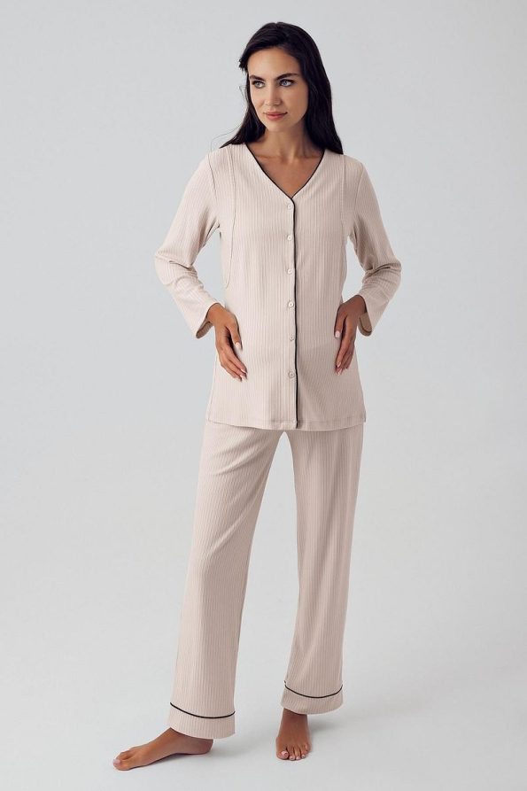 Button-Up Long Sleeve Stretch Viscose Maternity Pajama Set
