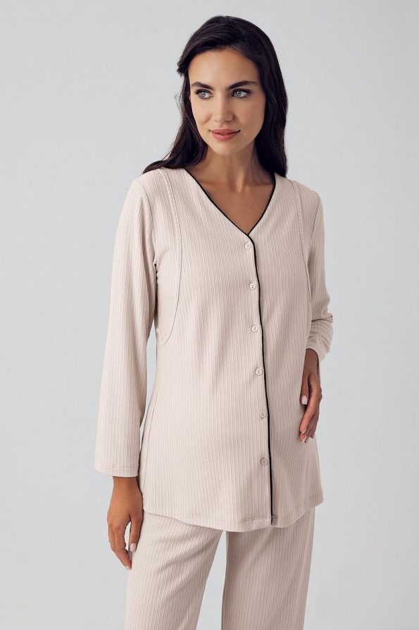 Button-Up Long Sleeve Stretch Viscose Maternity Pajama Set