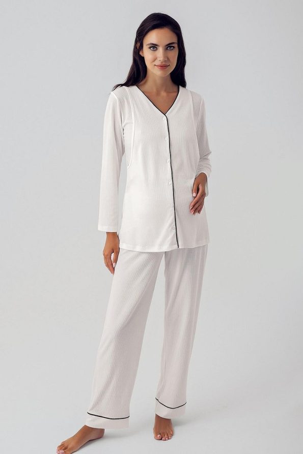 Button-Up Long Sleeve Stretch Viscose Maternity Pajama Set