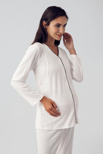 Button-Up Long Sleeve Stretch Viscose Maternity Pajama Set