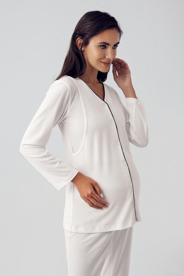 Button-Up Long Sleeve Stretch Viscose Maternity Pajama Set