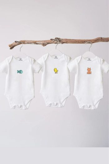 Naive Baby 100% Cotton Baby Bodysuit - 3-Piece Cute Animal Set