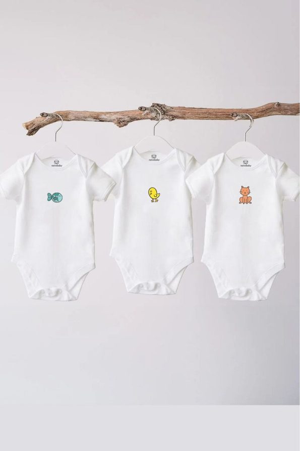 Naive Baby 100% Cotton Baby Bodysuit - 3-Piece Cute Animal Set