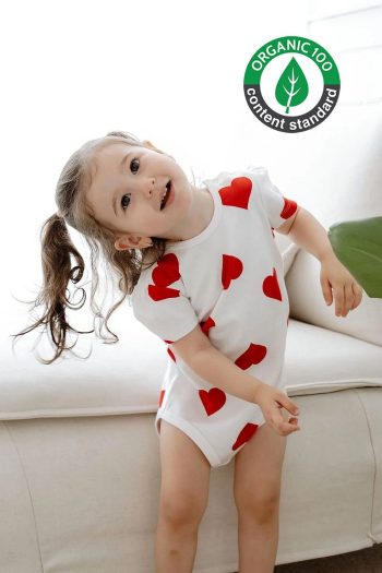 Lilabio 100% Cotton Heart Short-Sleeve Baby Bodysuit