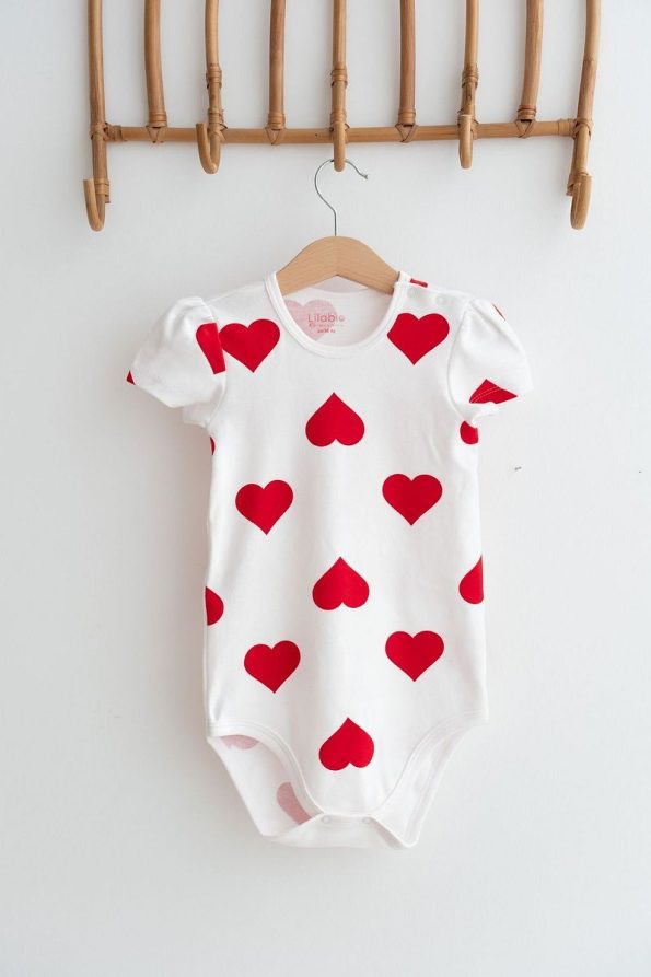 Lilabio 100% Cotton Heart Short-Sleeve Baby Bodysuit