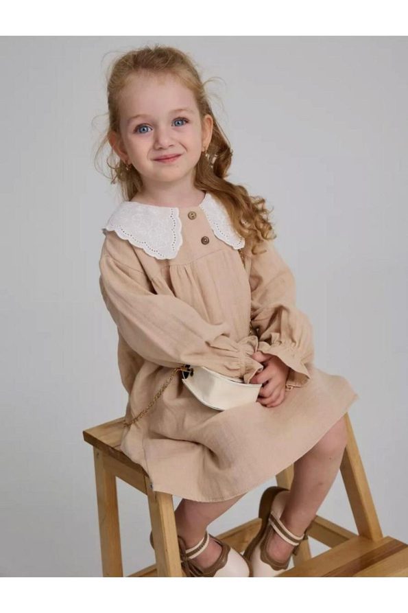 Lace Collar Girls' Cotton Muslin Dress