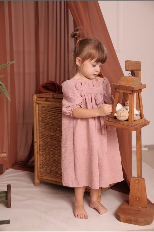 Pommelly Baby Melly Melly Dried Rose Linen Dress