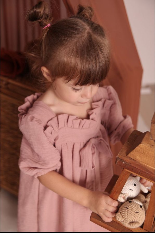 Pommelly Baby Melly Melly Dried Rose Linen Dress