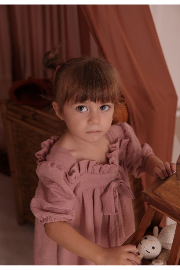 Pommelly Baby Melly Melly Dried Rose Linen Dress