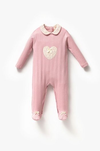 Minipodyum Long Sleeve 100% Cotton Baby Collar Giftable Footed Romper for Girls 3-9 Months