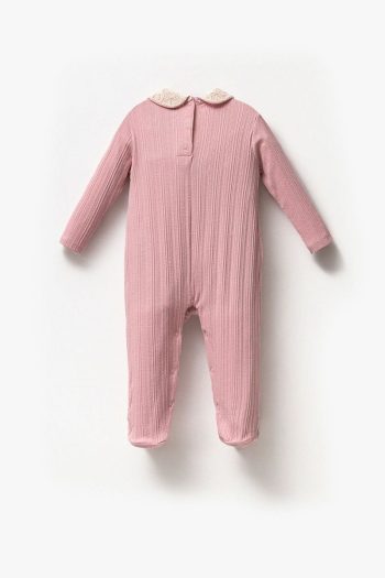Minipodyum Long Sleeve 100% Cotton Baby Collar Giftable Footed Romper for Girls 3-9 Months
