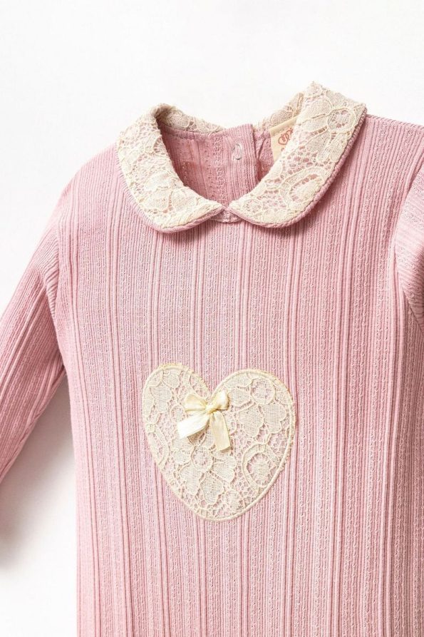 Minipodyum Long Sleeve 100% Cotton Baby Collar Giftable Footed Romper for Girls 3-9 Months