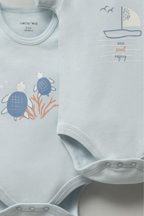 Mother Love Sea-Themed Organic Sleeveless & Short Sleeve Bodysuit