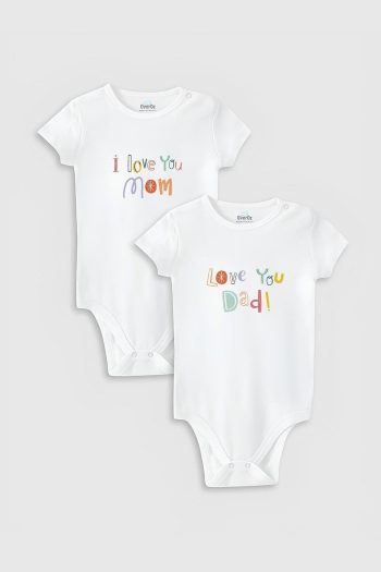 Organic 100% Cotton I Love Mom Dad Baby Bodysuit Set