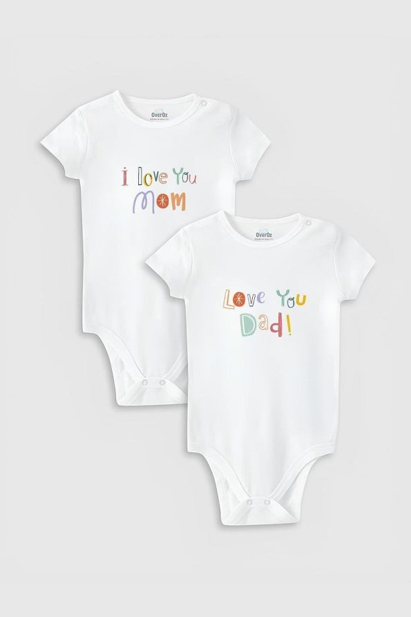 Organic 100% Cotton I Love Mom Dad Baby Bodysuit Set