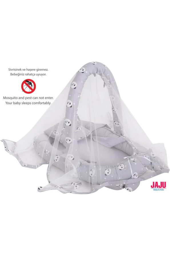 Jaju Baby Gray Panda Nest with Canopy and Toy Hanger