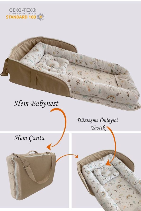 Jaju Baby Brown Mountain Pattern Portable Baby Nest with Bag