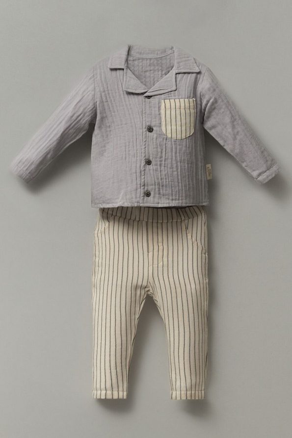 Necix's Muslin Top & Striped Pant Set for Babies