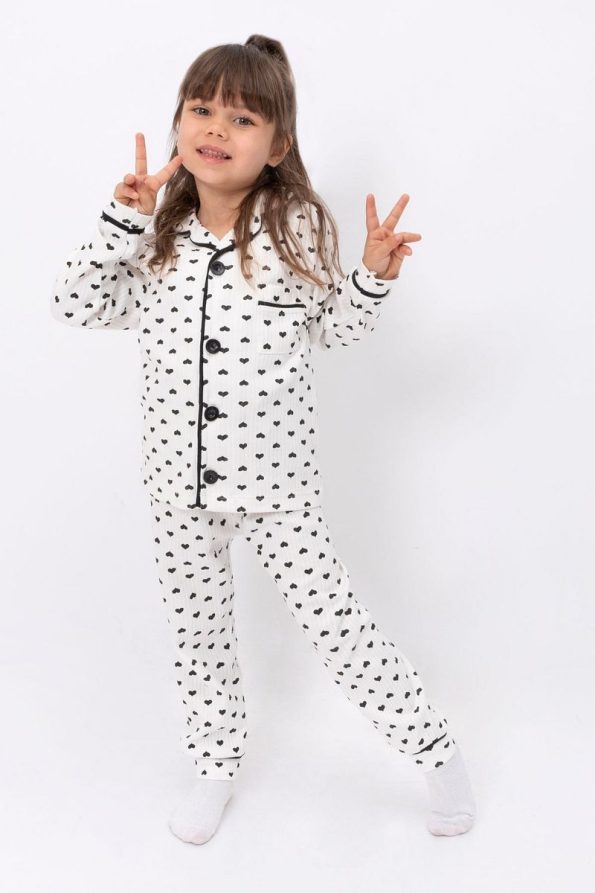 Ege Baby Girls' Seasonal Heart Print Button-Up Nightwear Set