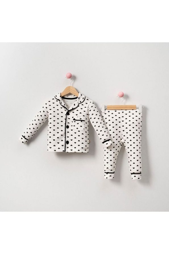 Ege Baby Girls' Seasonal Heart Print Button-Up Nightwear Set