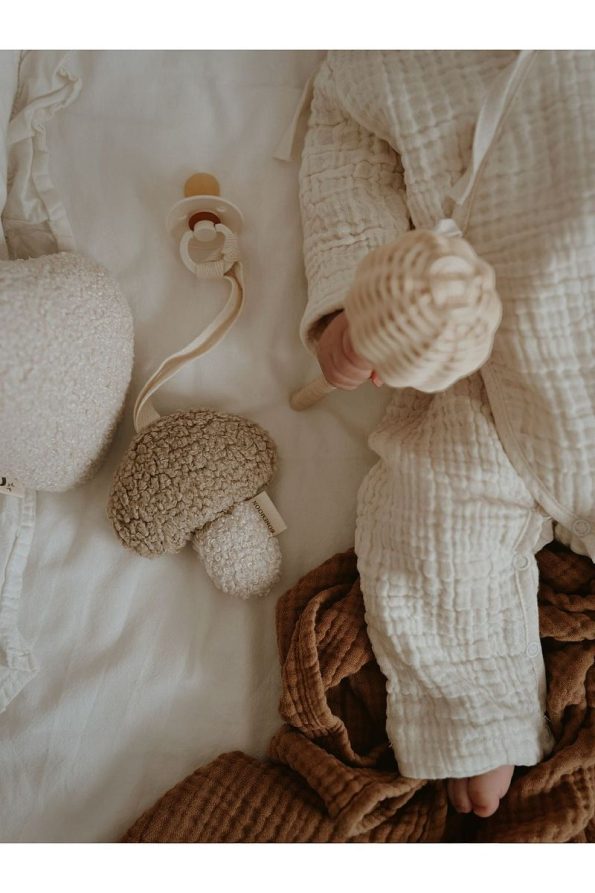bohemoon Teddy Mushroom Pacifier Clip Beige