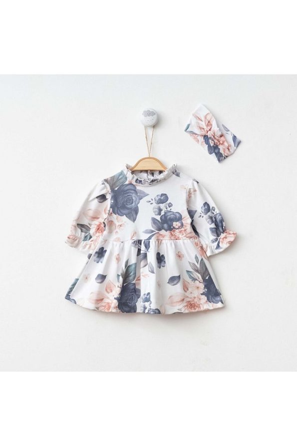 Minimus Newborn Girl Colorful Floral Cotton Dress with Headband