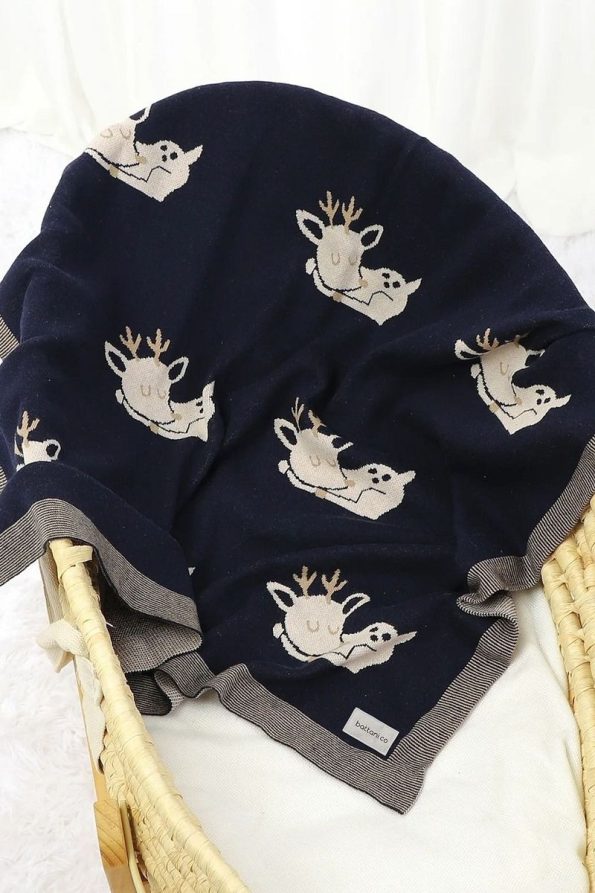 Knitted Baby Blanket for Boys and Girls - Black Deer
